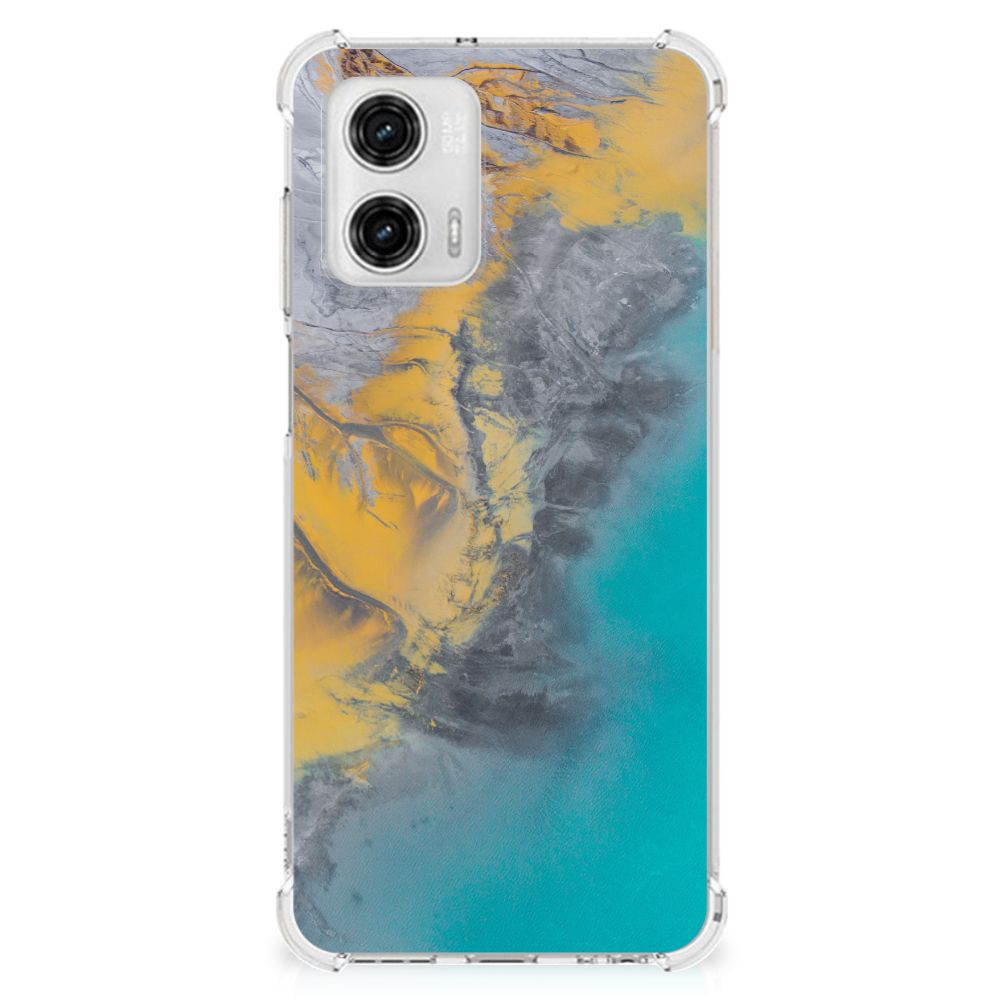 Motorola Moto G73 Anti-Shock Hoesje Marble Blue Gold