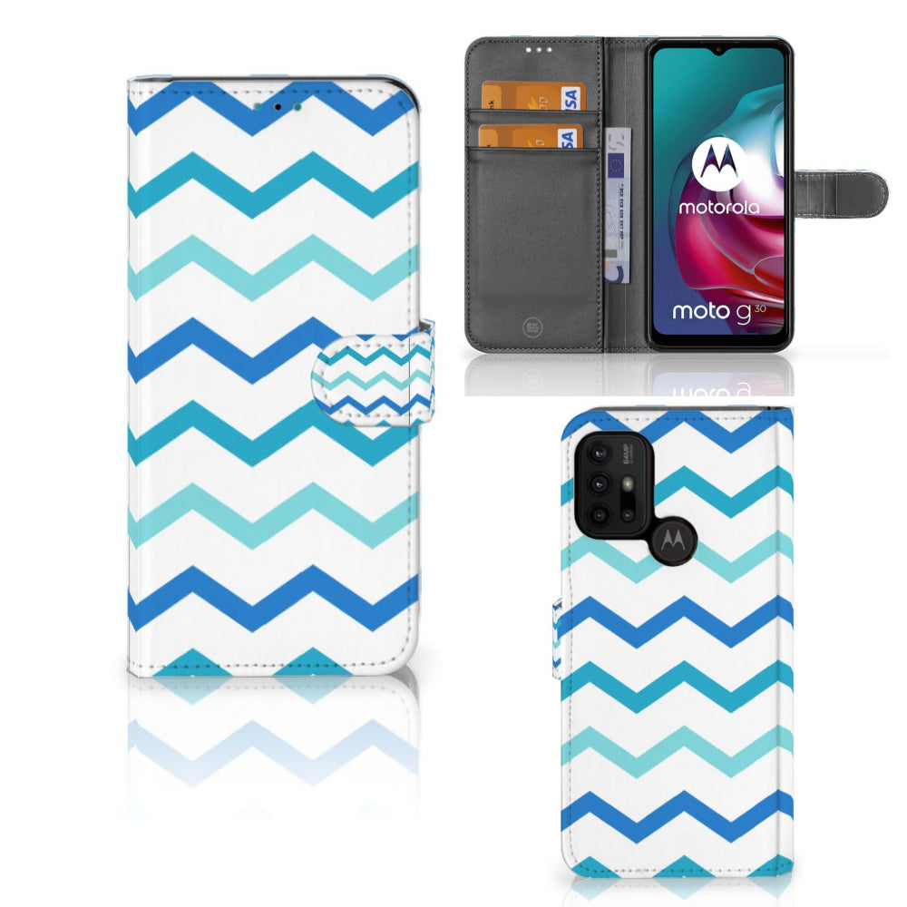 Motorola Moto G10 | G20 | G30 Telefoon Hoesje Zigzag Blauw