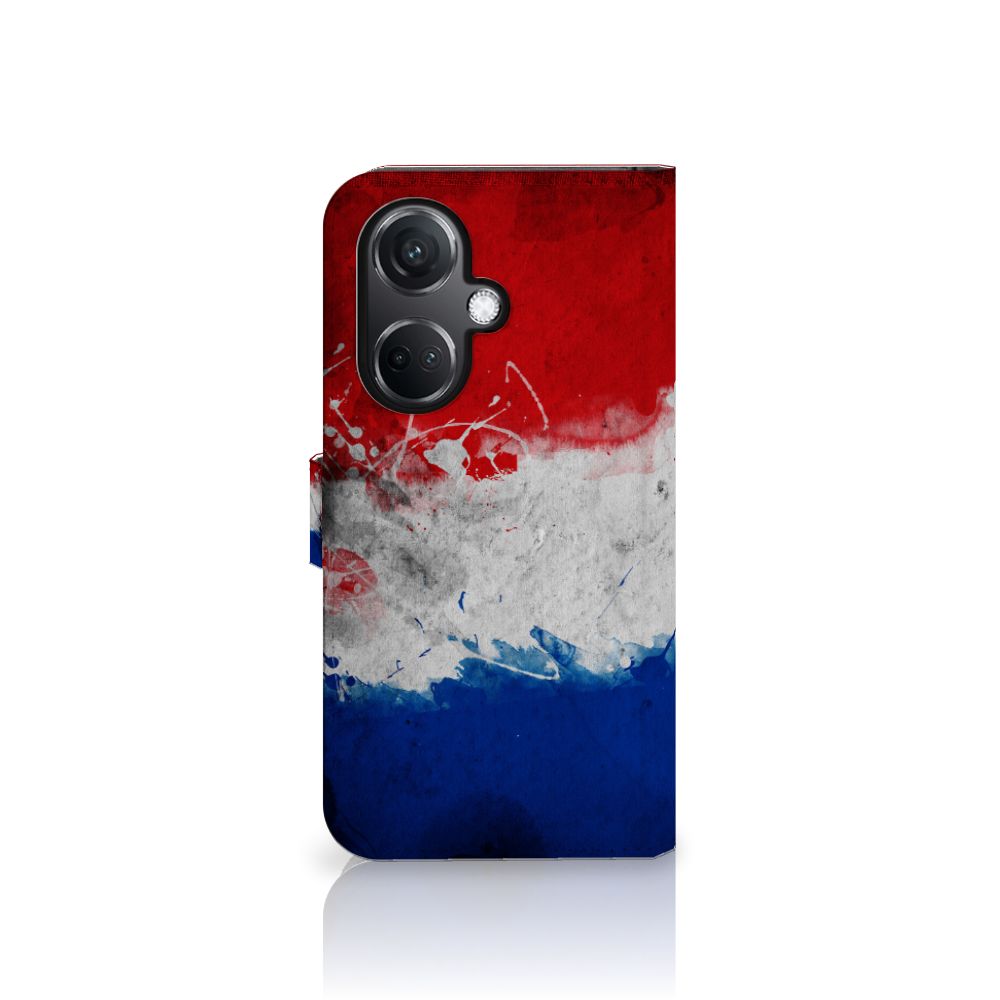 OnePlus Nord CE 3 Bookstyle Case Nederland met artistiek ontwerp van de Nederlandse vlag.