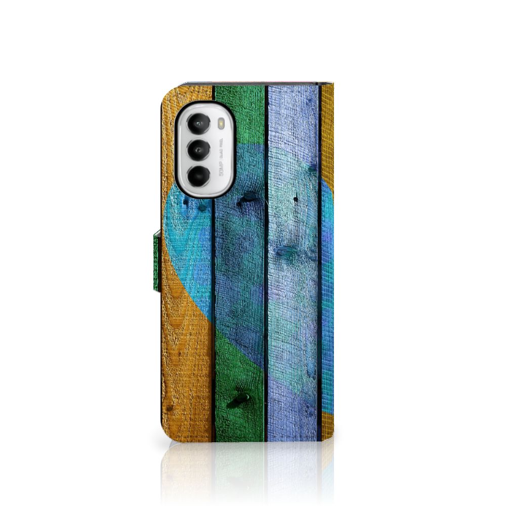 Motorola Moto G52 | Moto G82 Book Style Case Wood Heart - Cadeau voor je Vriend