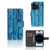 iPhone 15 Pro Book Style Case Wood Blue met blauwe afgebladderde houtprint en houders voor pasjes ✨