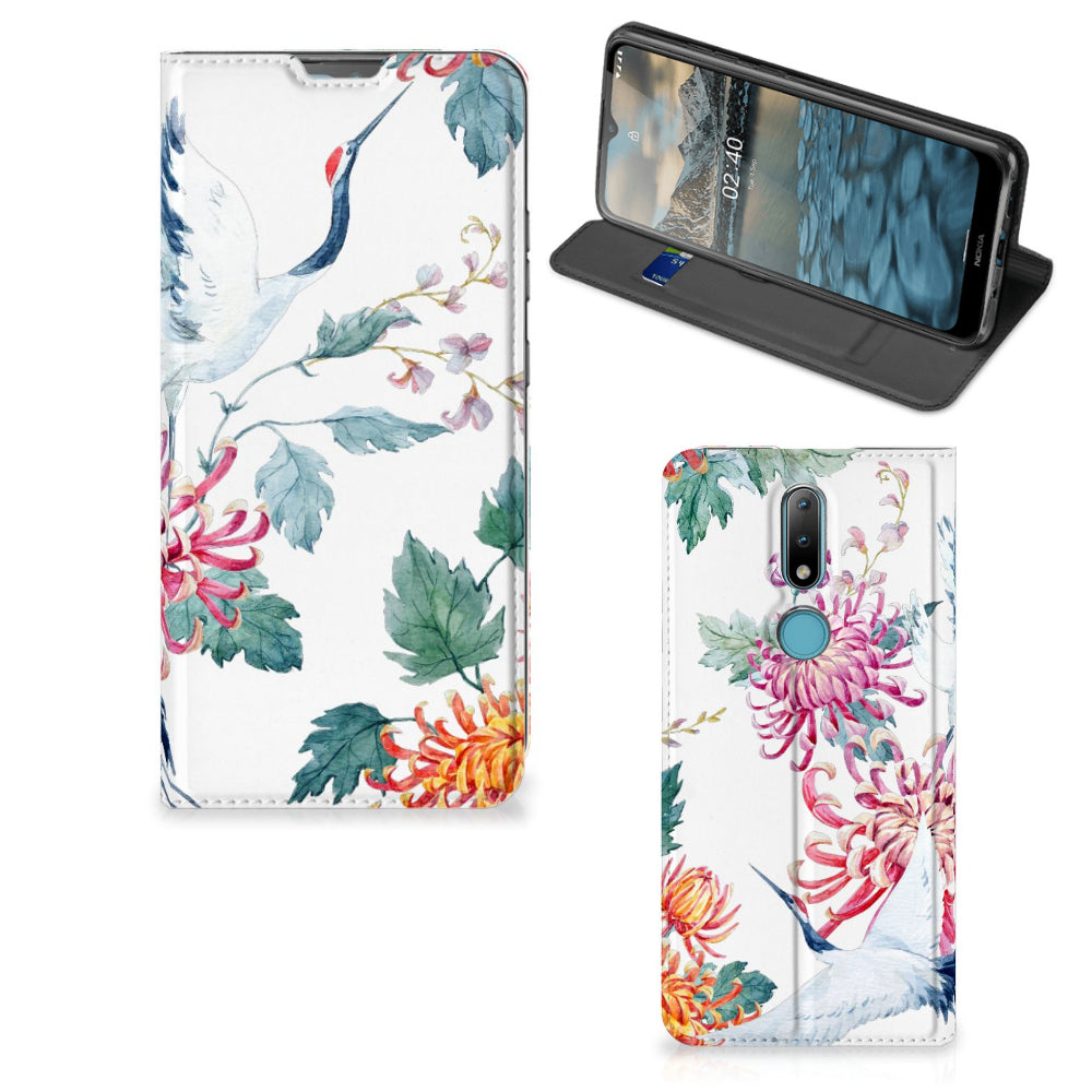 Nokia 2.4 Hoesje maken Bird Flowers