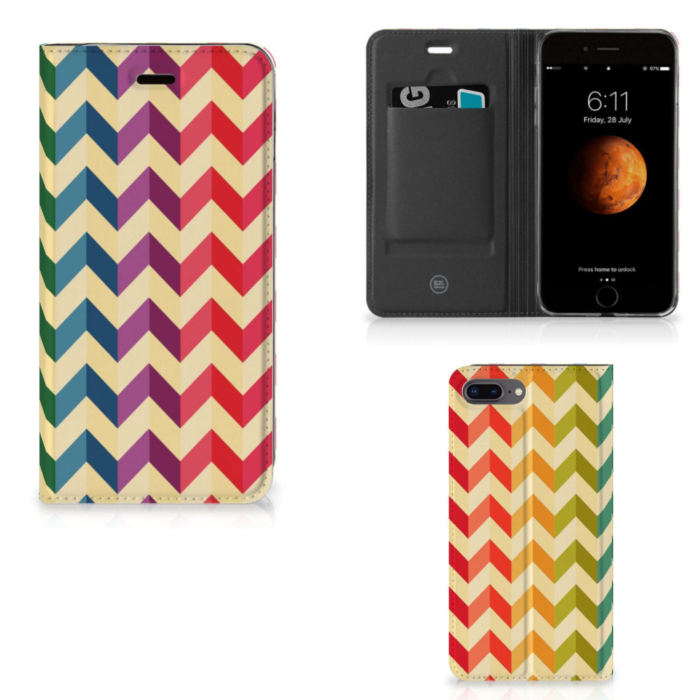 Apple iPhone 7 Plus | 8 Plus Hoesje met Magneet Zigzag Multi Color