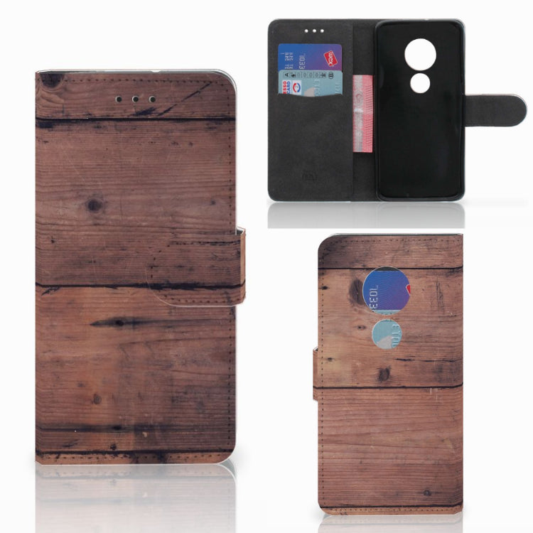 Motorola Moto G7 Play Book Style Case Old Wood