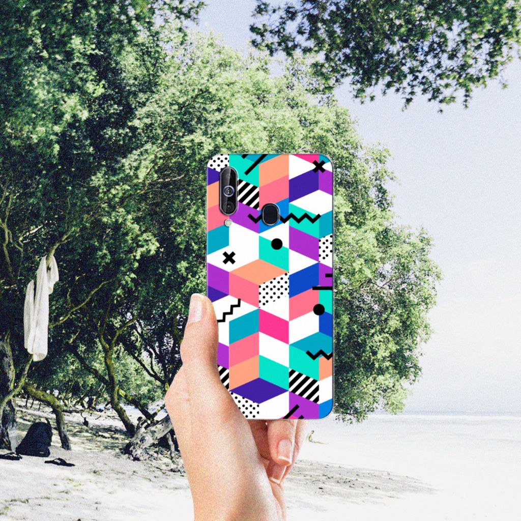 Samsung Galaxy A60 TPU Hoesje Blokken Kleurrijk