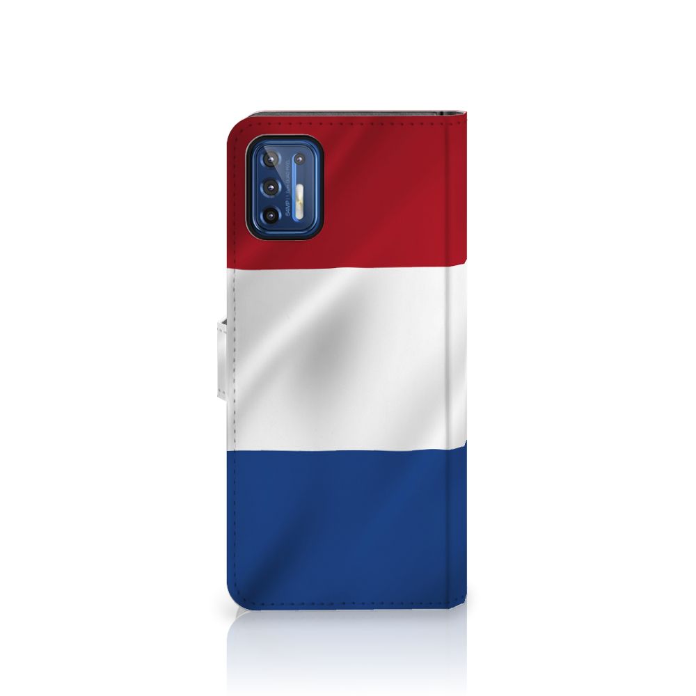 Motorola Moto G9 Plus Bookstyle Case Nederlandse Vlag met artistiek design in de kleuren van de Nederlandse vlag.