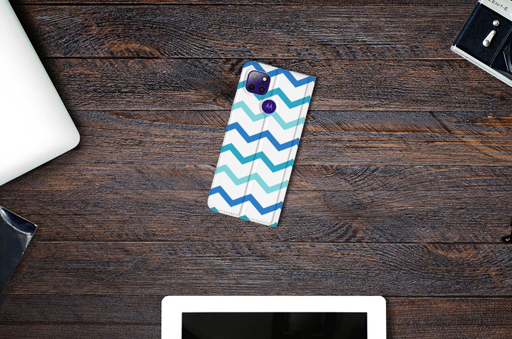 Motorola Moto G9 Power Hoesje met Magneet Zigzag Blauw - B2C Telecom