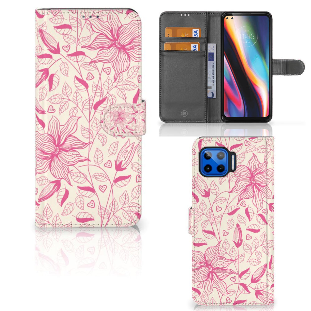 Motorola Moto G 5G Plus Hoesje Pink Flowers