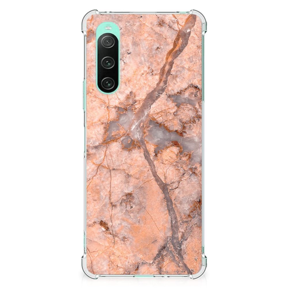 Sony Xperia 10 V Anti-Shock Hoesje Marmer Oranje