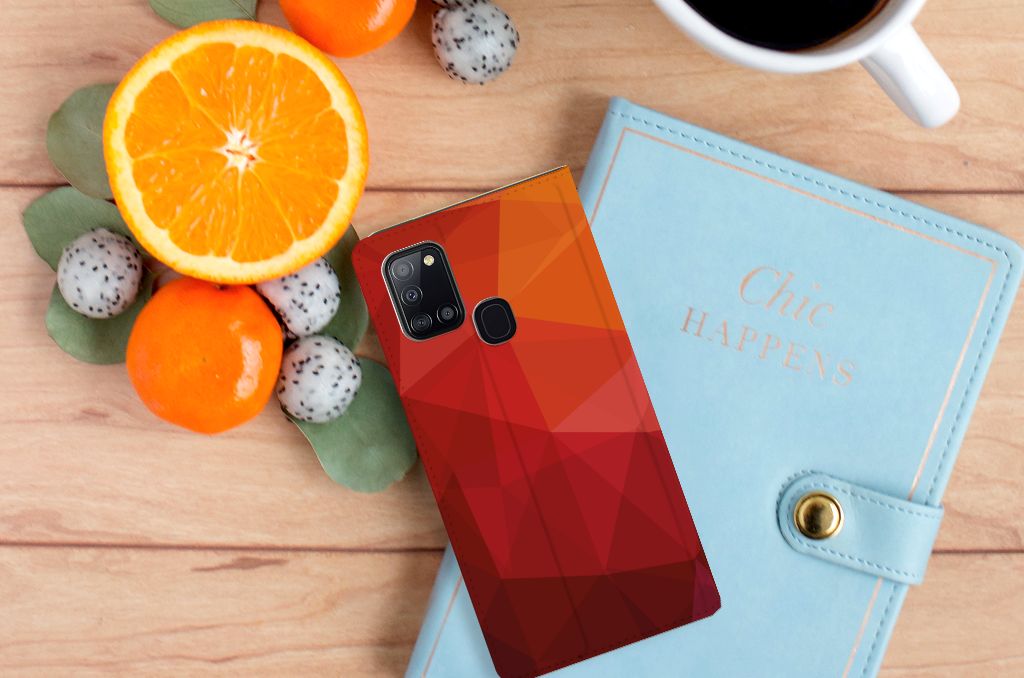 Stand Case voor Samsung Galaxy A21s Polygon Red - B2C Telecom