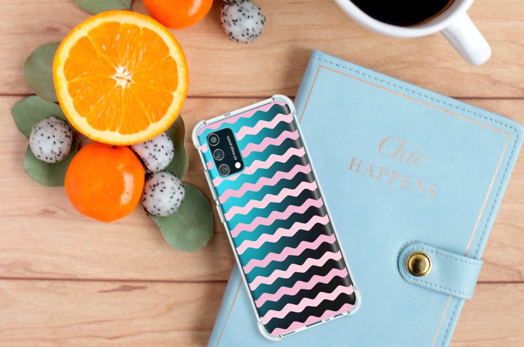 Samsung Galaxy M02s | A02s Doorzichtige Silicone Hoesje Waves Roze B2C Telecom