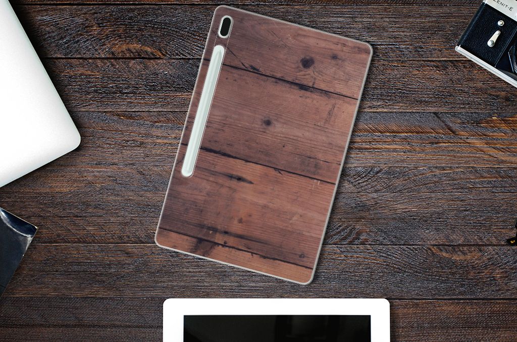 Samsung Galaxy Tab S7FE Silicone Tablet Hoes Old Wood - B2C Telecom