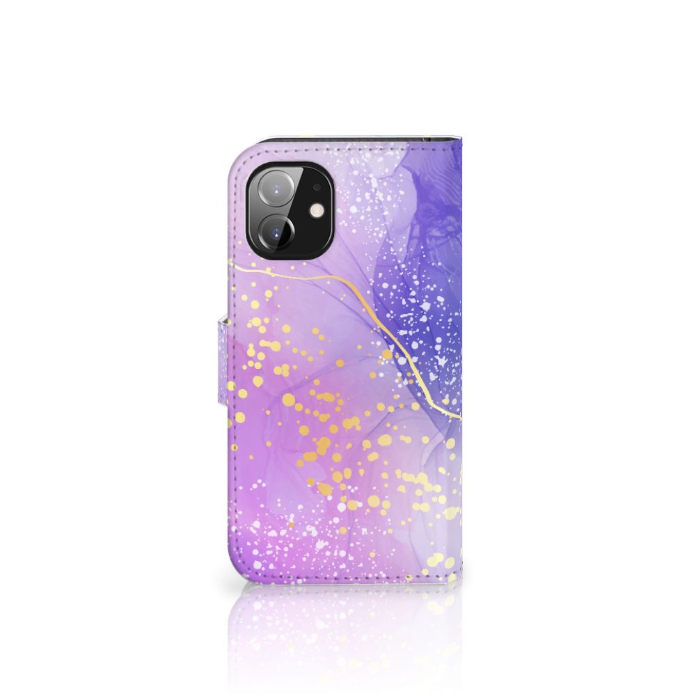 Hoesje voor Apple iPhone 12 Mini Watercolor Paars met prachtig paarse en gouden spetterdesign.