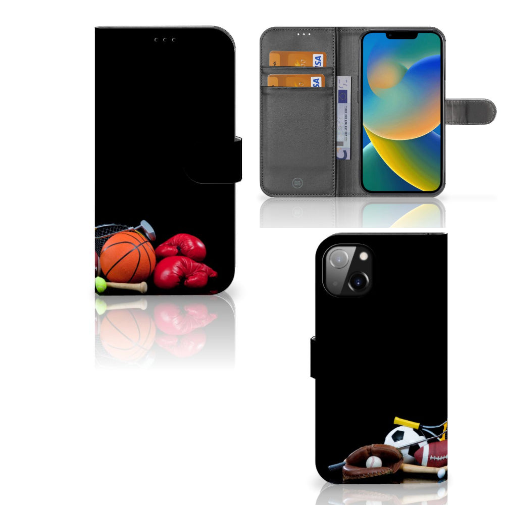 iPhone 14 Plus Wallet Case met Pasjes Sports met sport afbeeldingen en meerdere houders voor pasjes