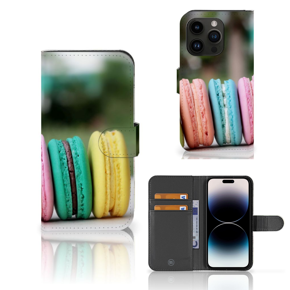 iPhone 15 Pro Book Cover Macarons met kleurrijke macarons in pastel tinten 🍬.