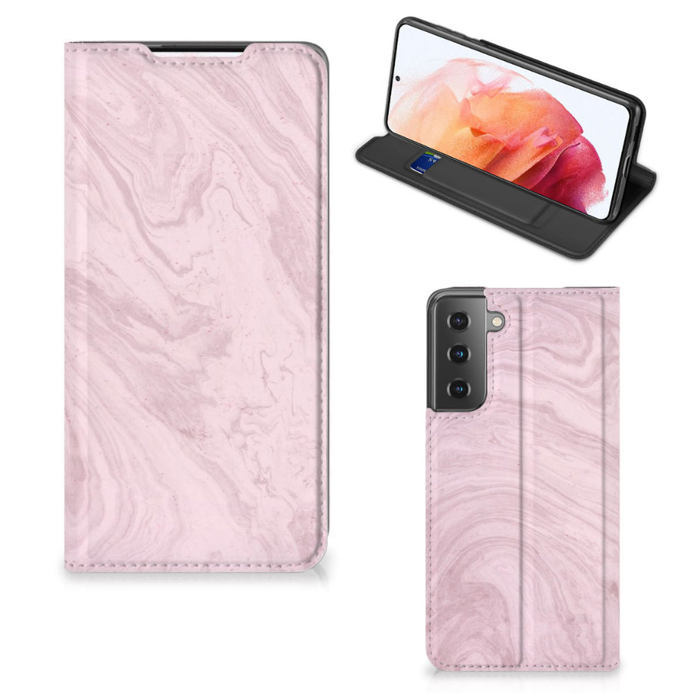 Samsung Galaxy S21 Standcase Marble Pink - Origineel Cadeau Vriendin