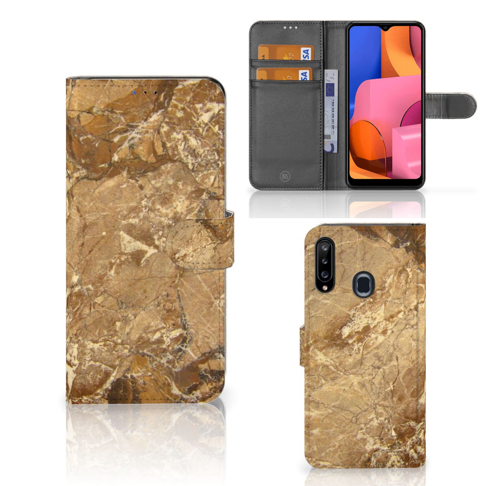 Samsung Galaxy A20s Bookcase Marmer Creme met pasjes en luxe marmerdesign