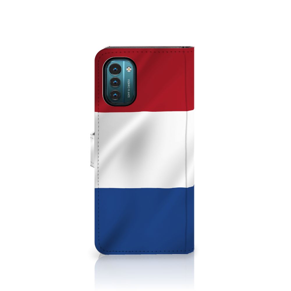 Nokia G11 | G21 Bookstyle Case Nederlandse Vlag met artistiek ontwerp van de Nederlandse vlag