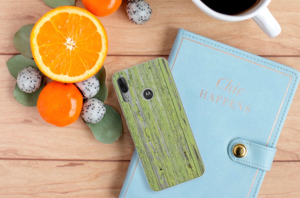 Motorola Moto E6 Plus Bumper Hoesje Green Wood