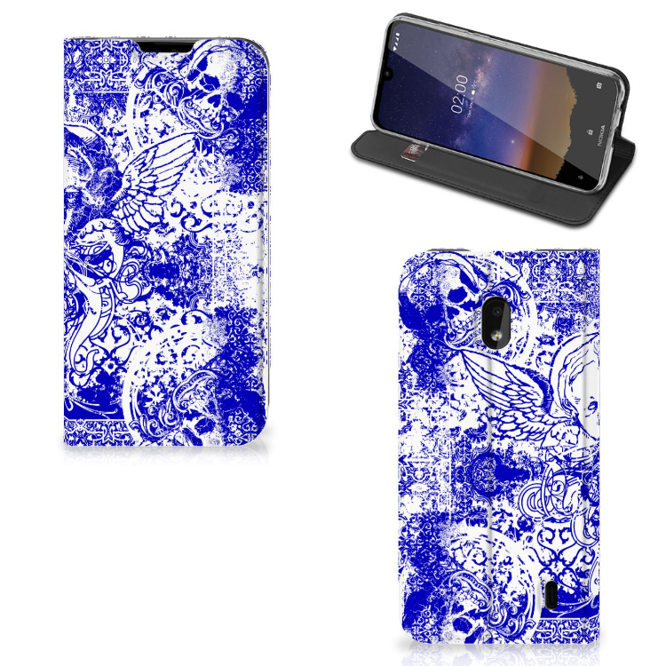 Mobiel BookCase Nokia 2.2 Angel Skull Blauw