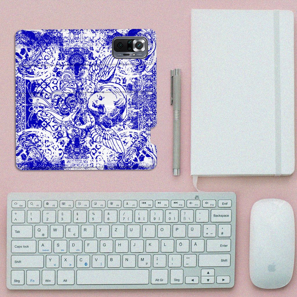 Mobiel BookCase Xiaomi Redmi Note 10 Pro Angel Skull Blauw - B2C Telecom