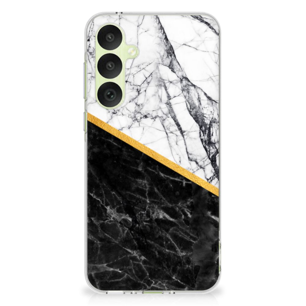 Samsung Galaxy A35 TPU Siliconen Hoesje Marmer Wit Zwart - Origineel Cadeau Man