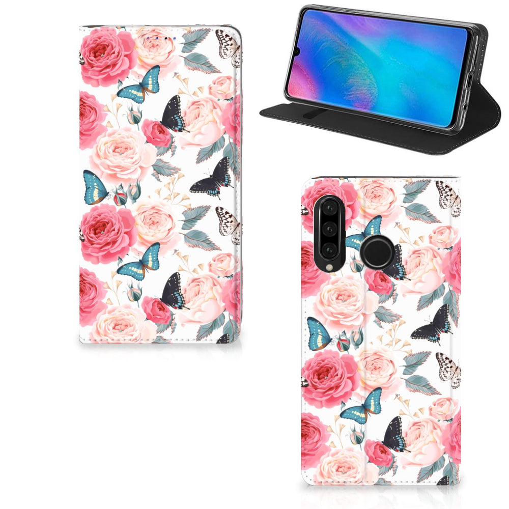 Huawei P30 Lite New Edition Smart Cover Butterfly Roses