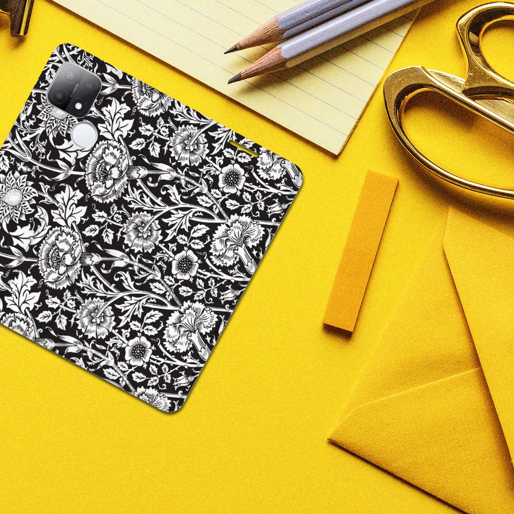OPPO A15 Smart Cover Black Flowers - B2C Telecom