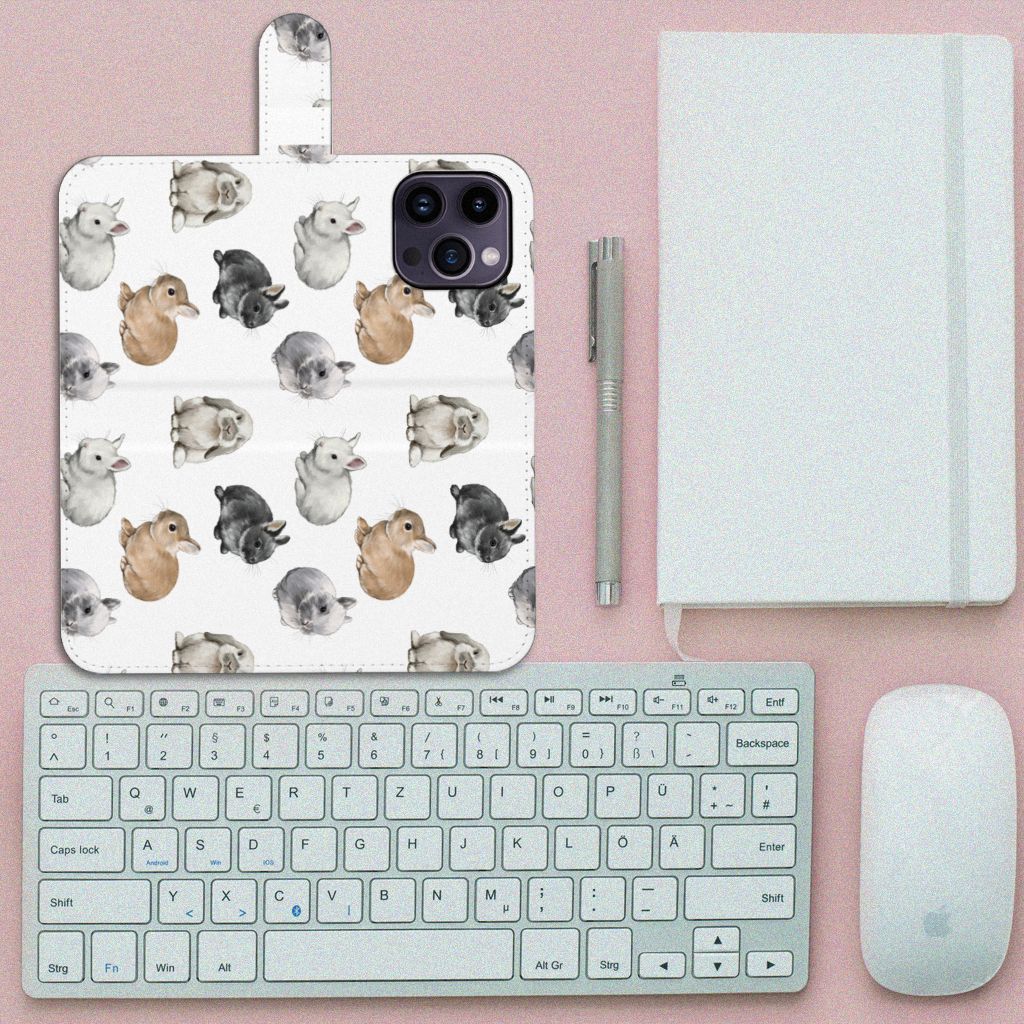 Telefoonhoesje met Pasjes voor iPhone 15 Pro Max Konijntjes met schattige konijnenprint