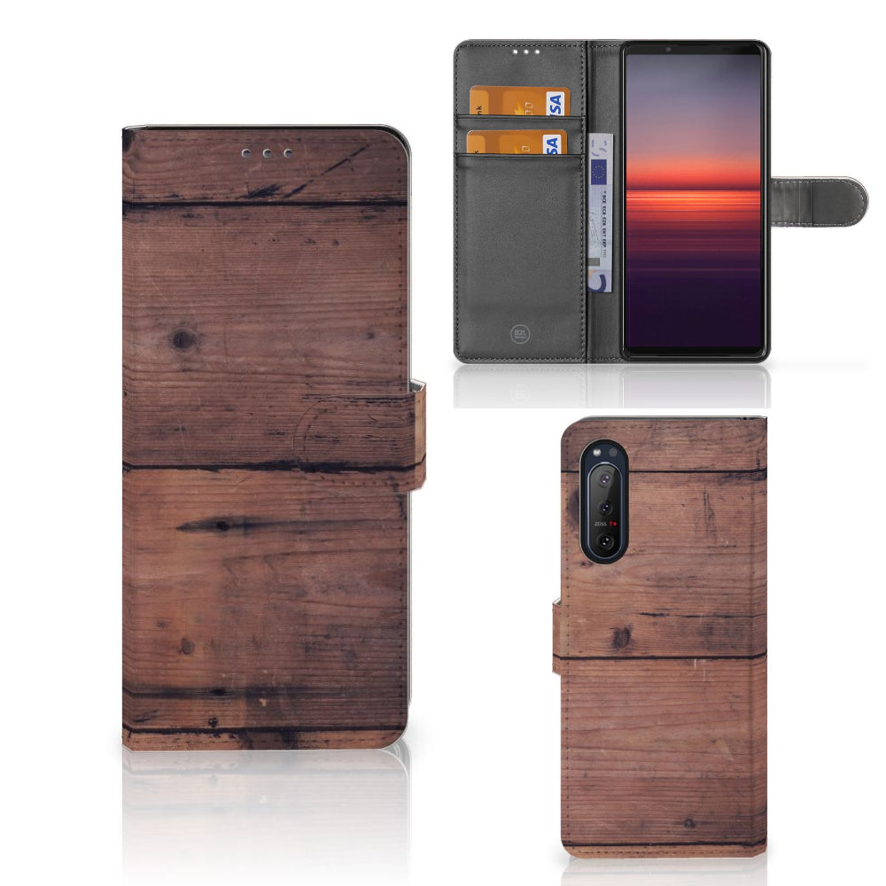 Sony Xperia 5II Book Style Case Old Wood