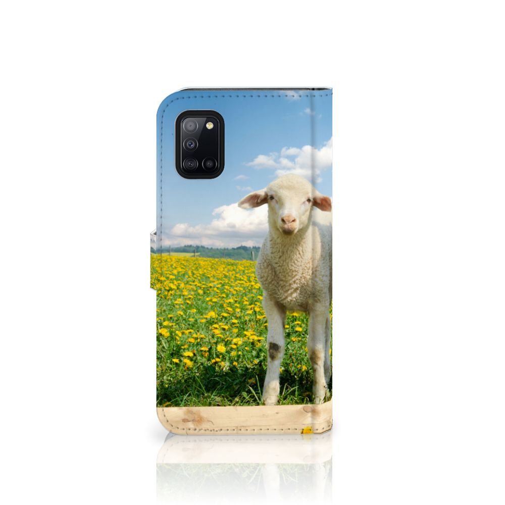 Samsung Galaxy A31 Telefoonhoesje met Pasjes Schaap en Lammetje