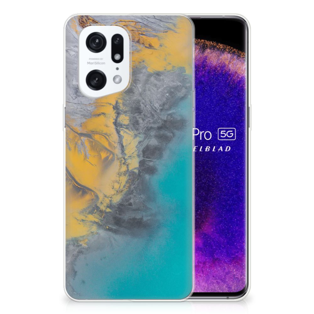 OPPO Find X5 Pro TPU Siliconen Hoesje Marble Blue Gold B2C Telecom