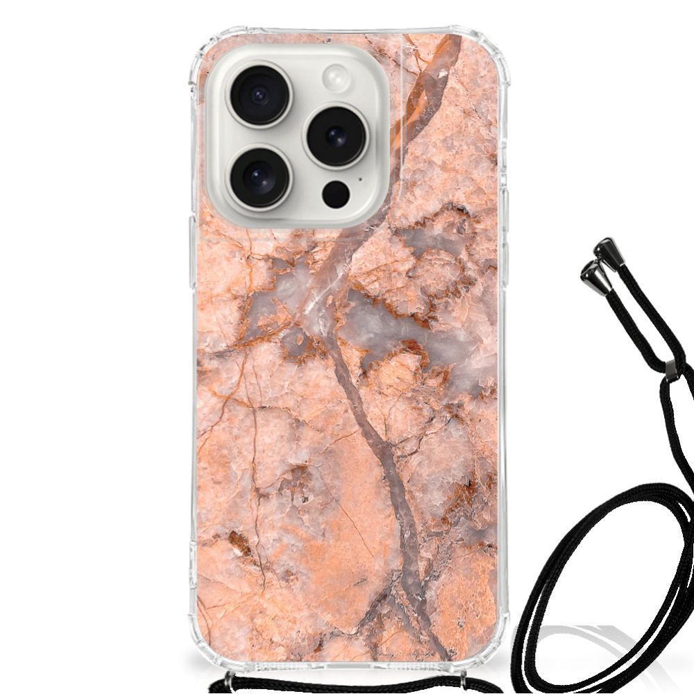 iPhone 15 Pro Anti-Shock Hoesje Marmer Oranje B2C Telecom
