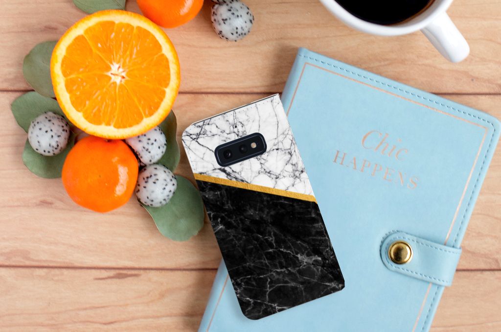 Samsung Galaxy S10e Standcase Marmer Wit Zwart - Origineel Cadeau Man