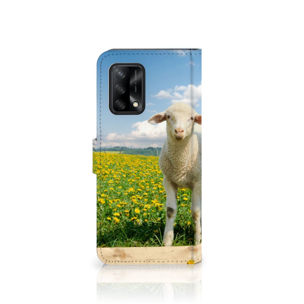 OPPO A74 4G Telefoonhoesje met Pasjes Schaap en Lammetje