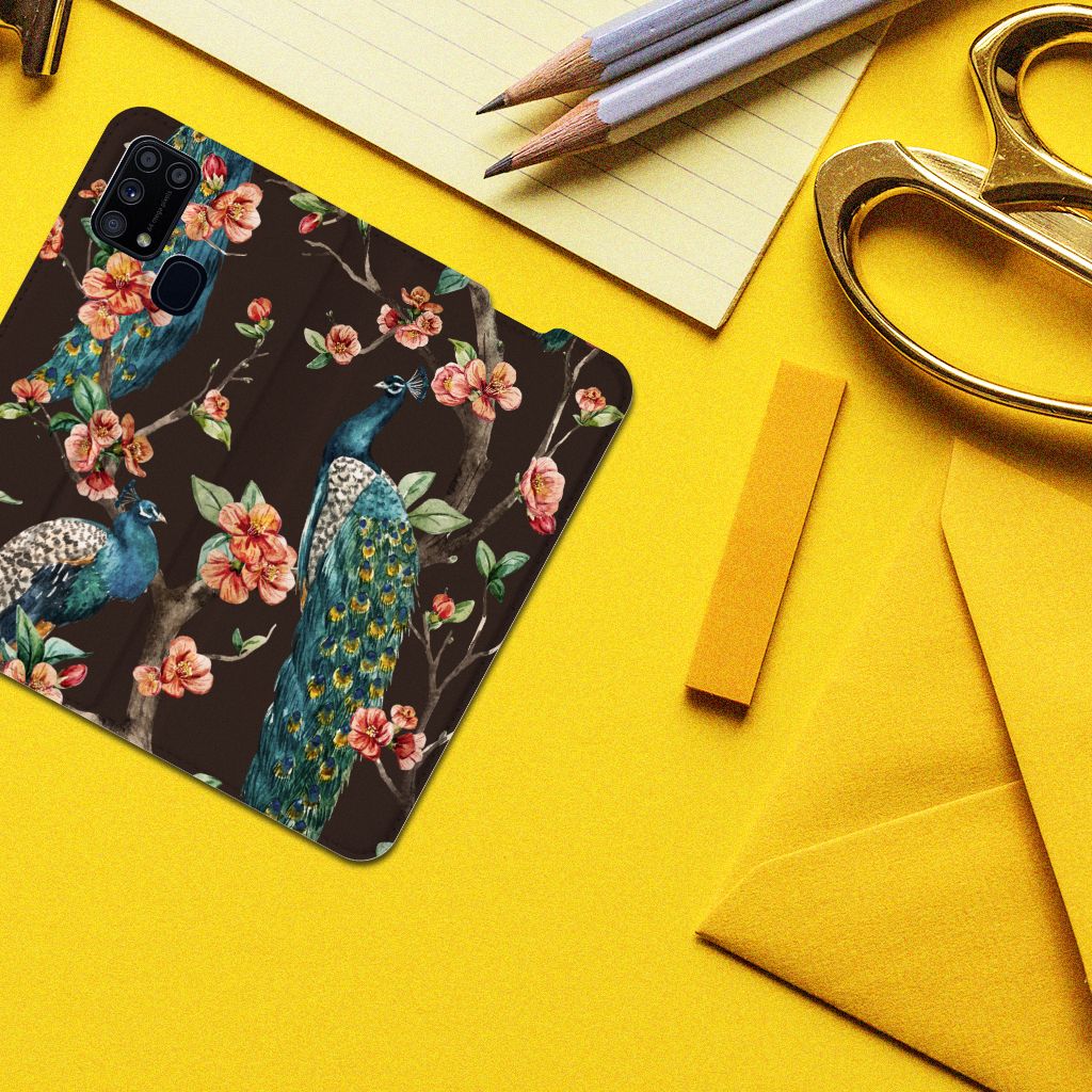 Samsung Galaxy M31 Hoesje maken Pauw met Bloemen - B2C Telecom