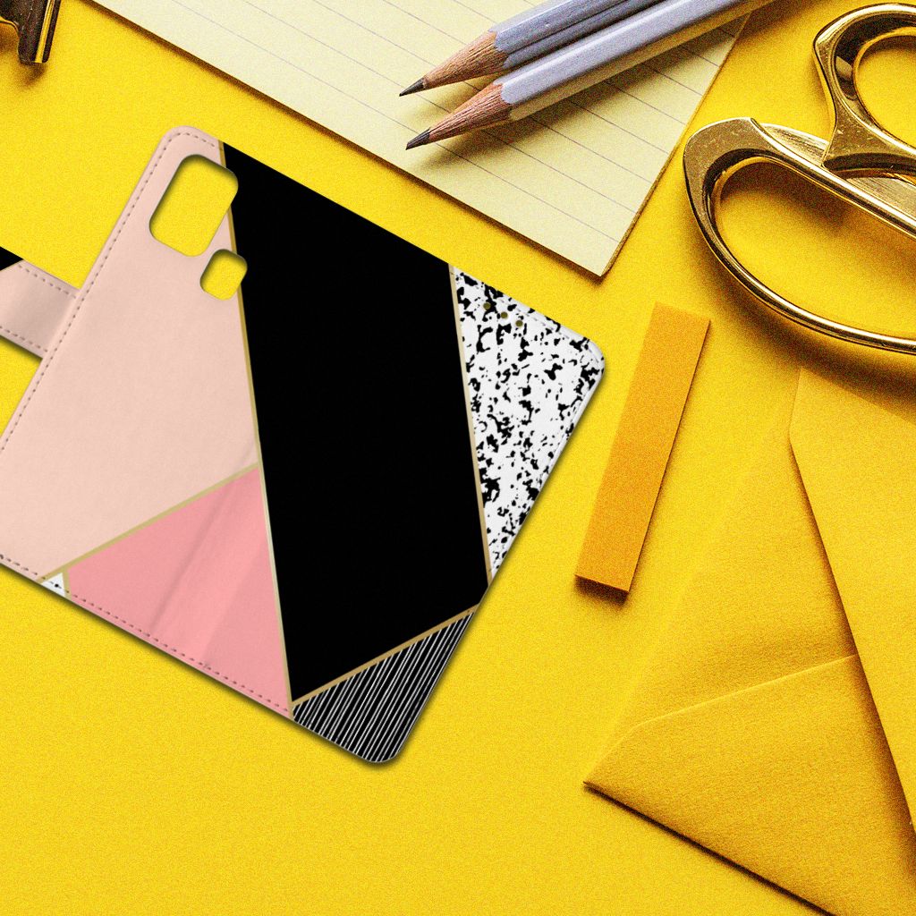Samsung Galaxy M31 Book Case Zwart Roze Vormen
