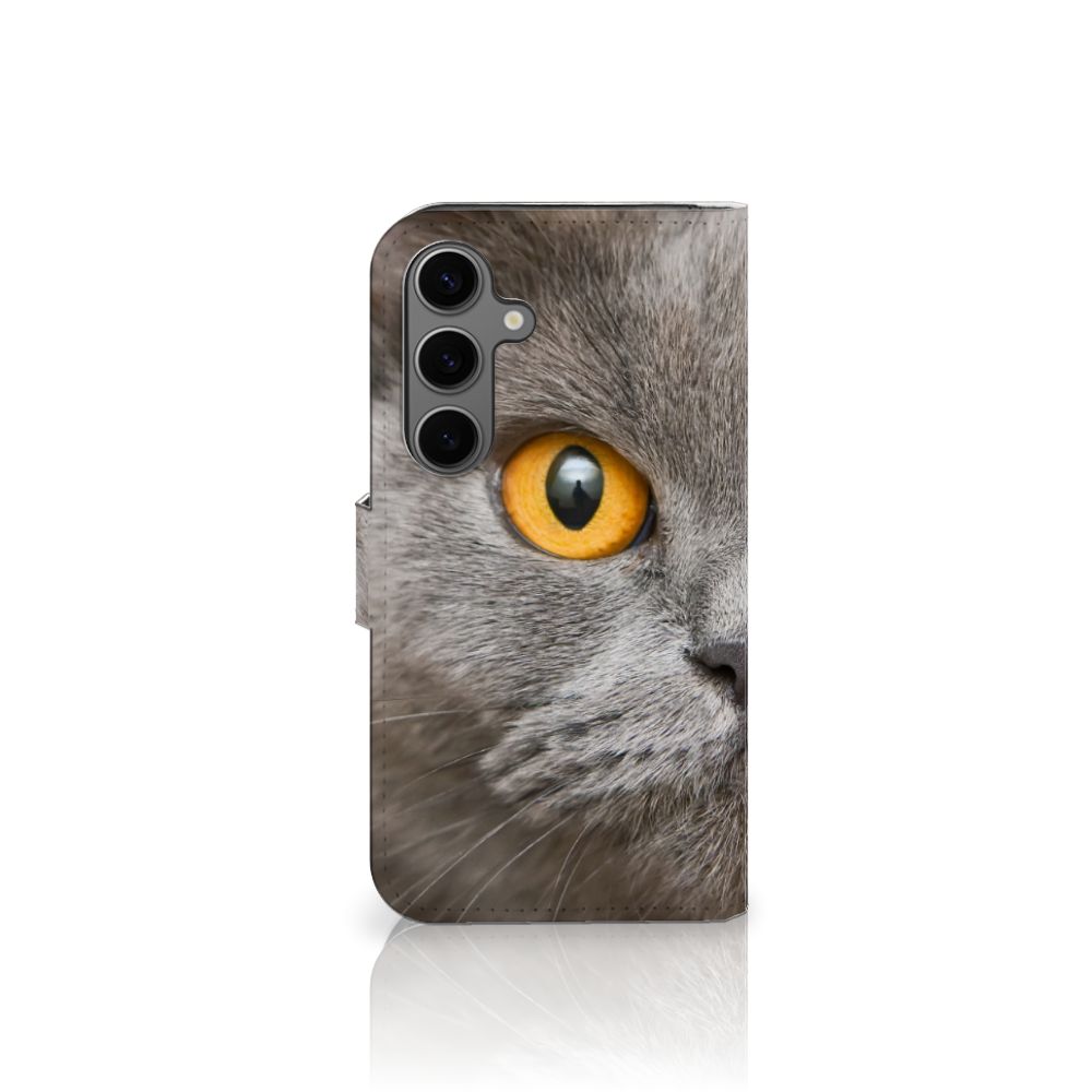 Telefoonhoesje met Pasjes Samsung Galaxy S25 Britse Korthaar met close-up van een Britse korthaar kat.