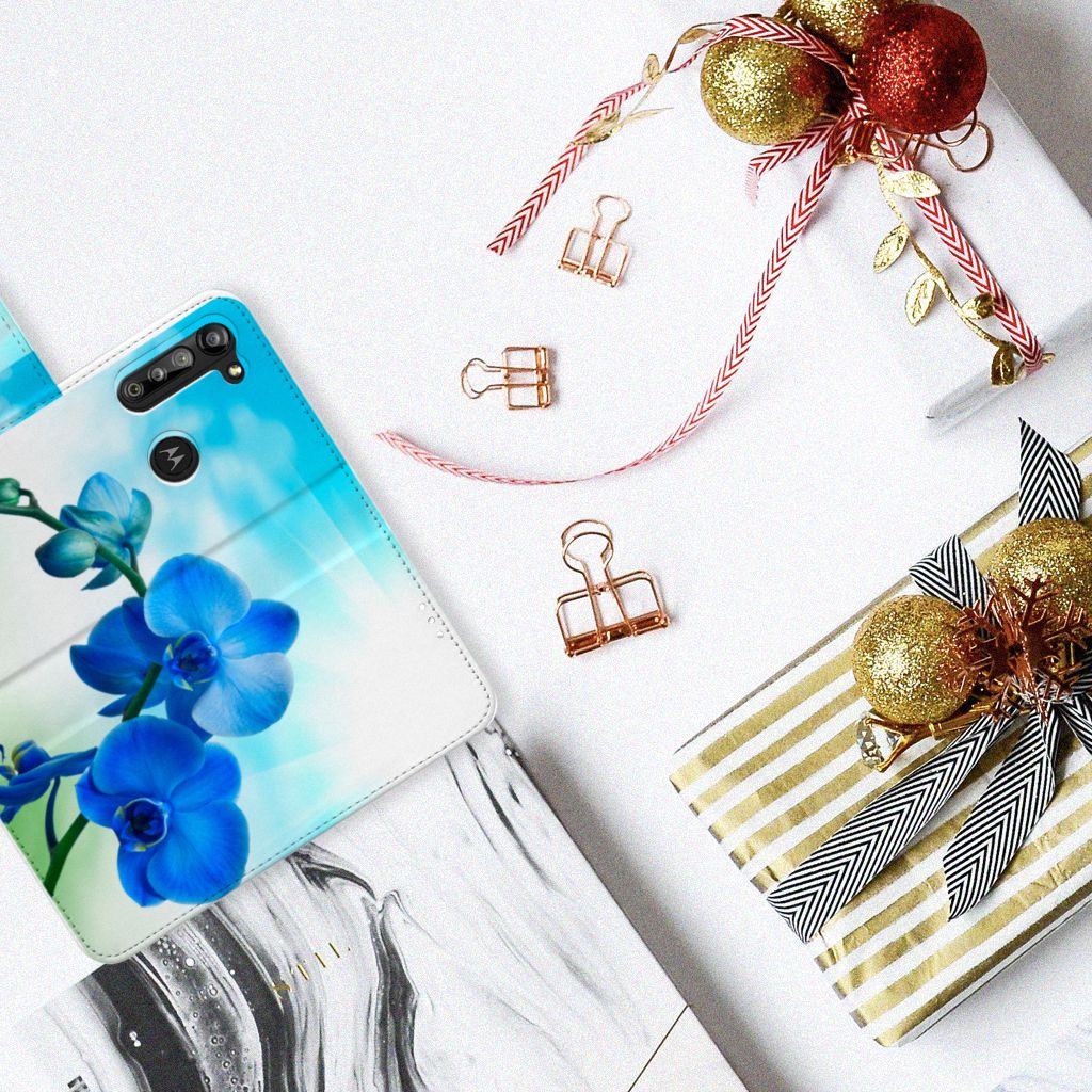 Motorola G8 Power Hoesje Orchidee Blauw - Cadeau voor je Moeder