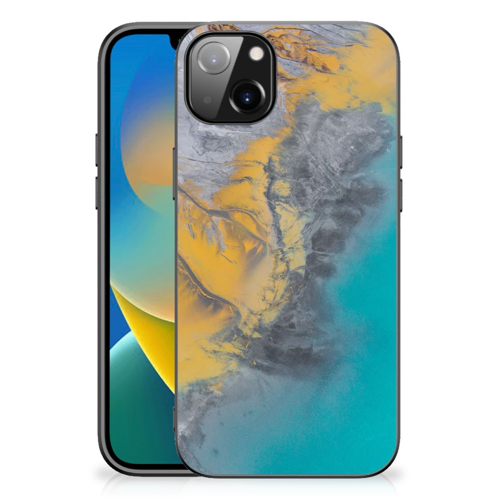 iPhone 14 Plus Marmeren Print Telefoonhoesje Marble Blue Gold
