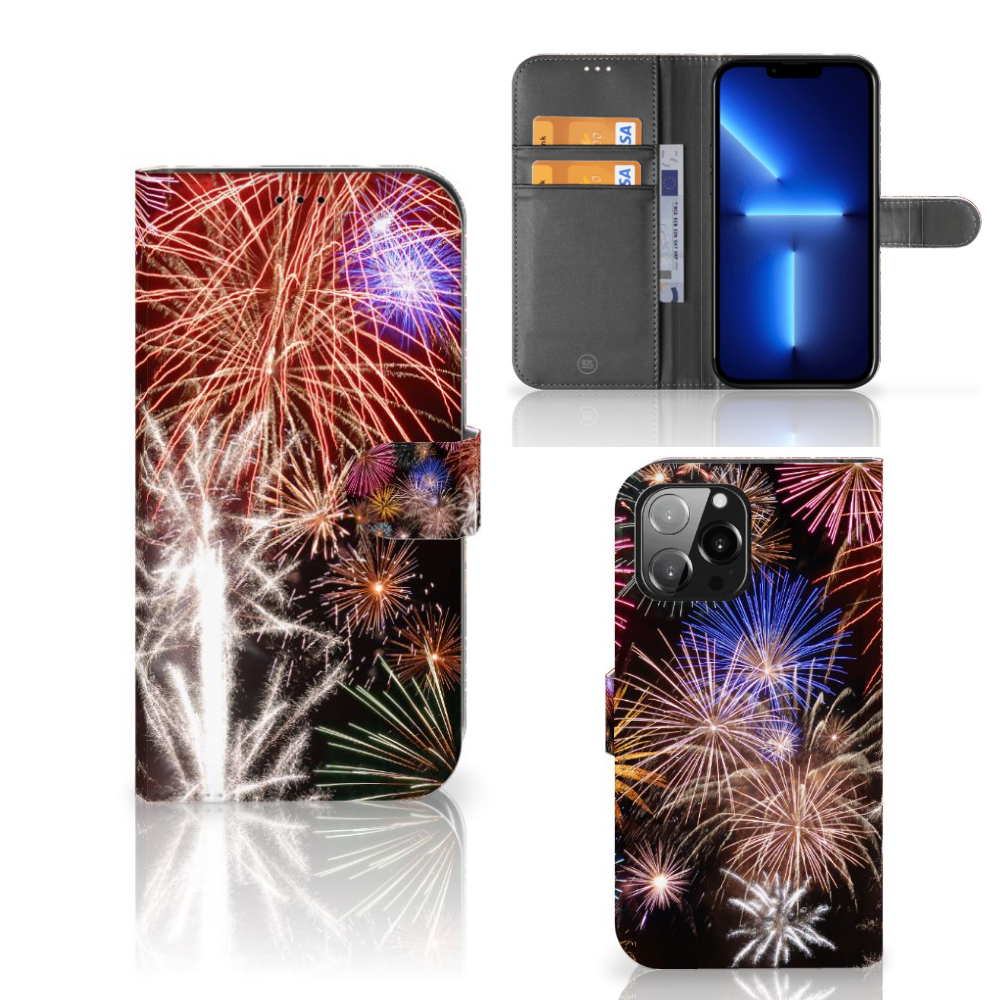 iPhone 13 Pro Max Wallet Case met Pasjes Vuurwerk met kleurrijke siervuurwerkprint en ruimte voor pasjes 🎆