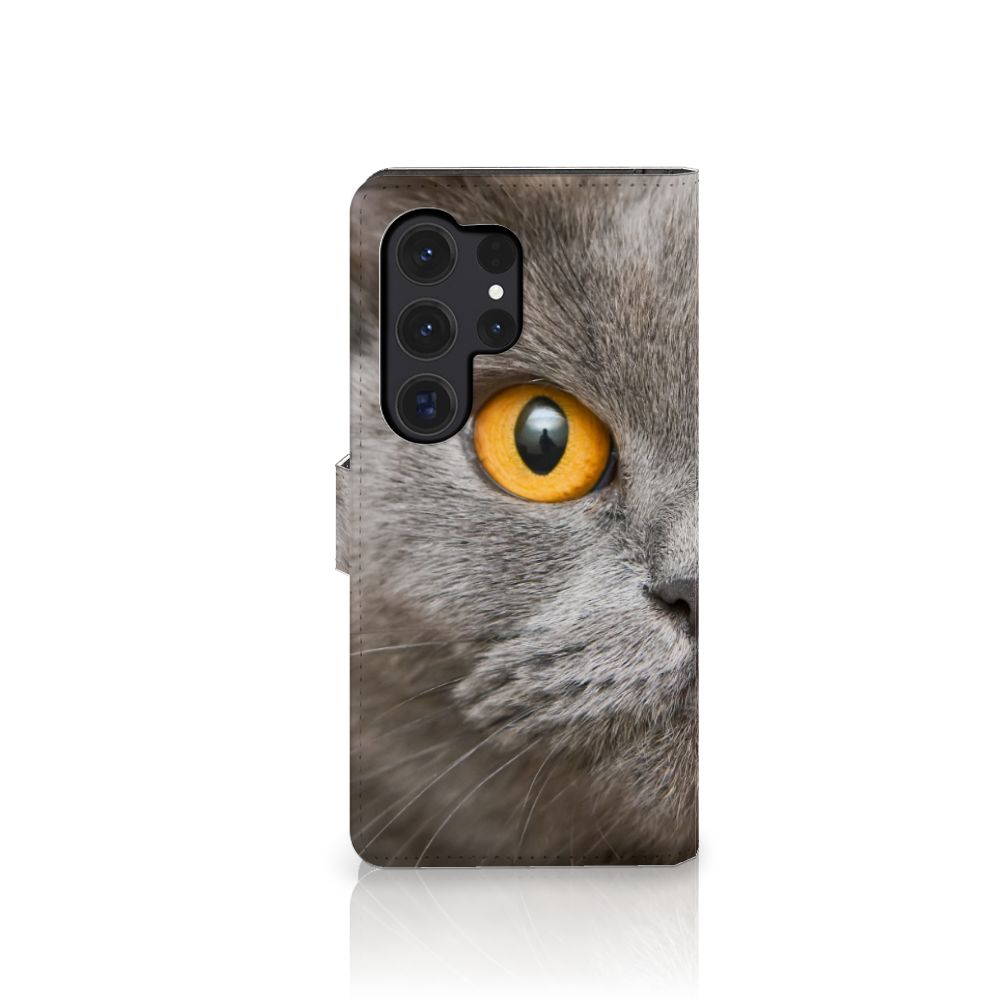 Telefoonhoesje met Pasjes Samsung Galaxy S24 Ultra Britse Korthaar met afbeelding van een kattenoog.