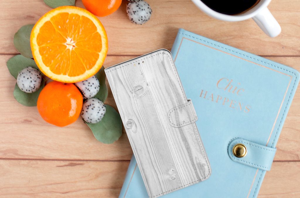 OPPO A15 Book Style Case White Wood