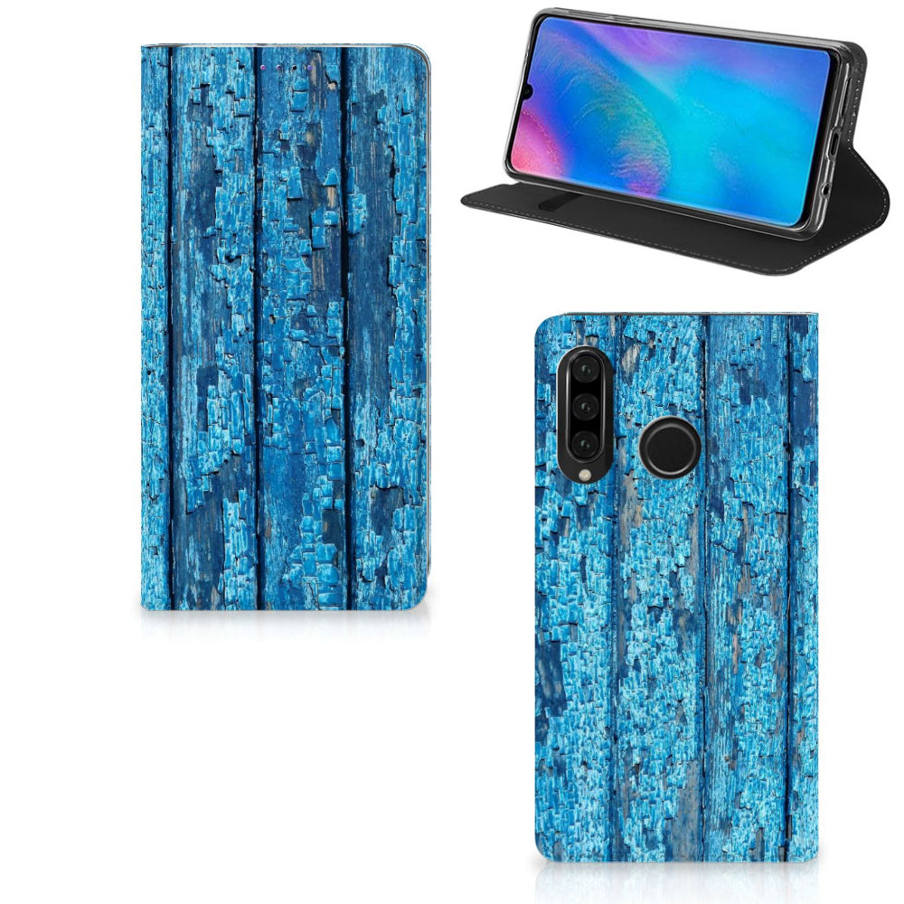 Huawei P30 Lite New Edition Book Wallet Case Wood Blue