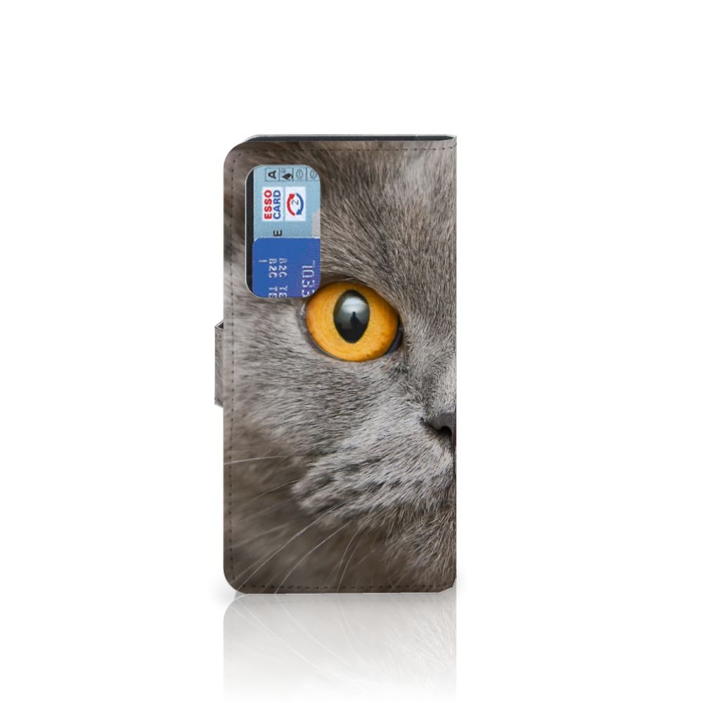 Telefoonhoesje met Pasjes Huawei P40 Britse Korthaar met afbeelding van Britse korthaar kat en pasjes.