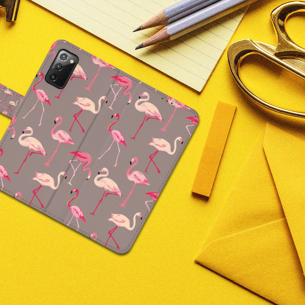 Samsung Galaxy Note 20 Telefoonhoesje met Pasjes Flamingo