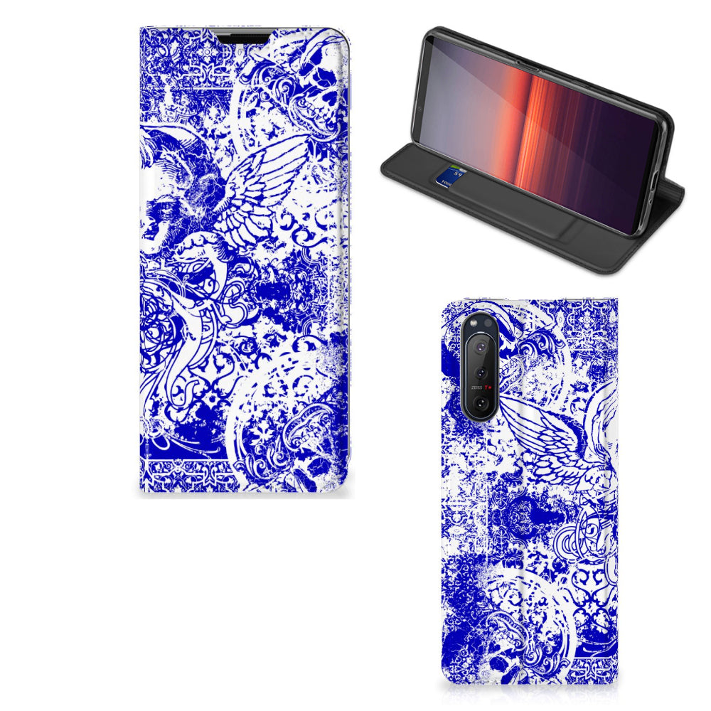 Mobiel BookCase Sony Xperia 5 II Angel Skull Blauw