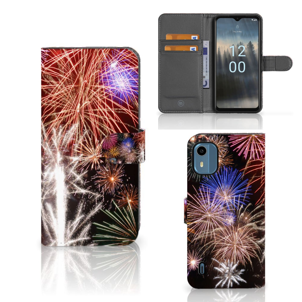 Nokia C12 Wallet Case met Pasjes Vuurwerk