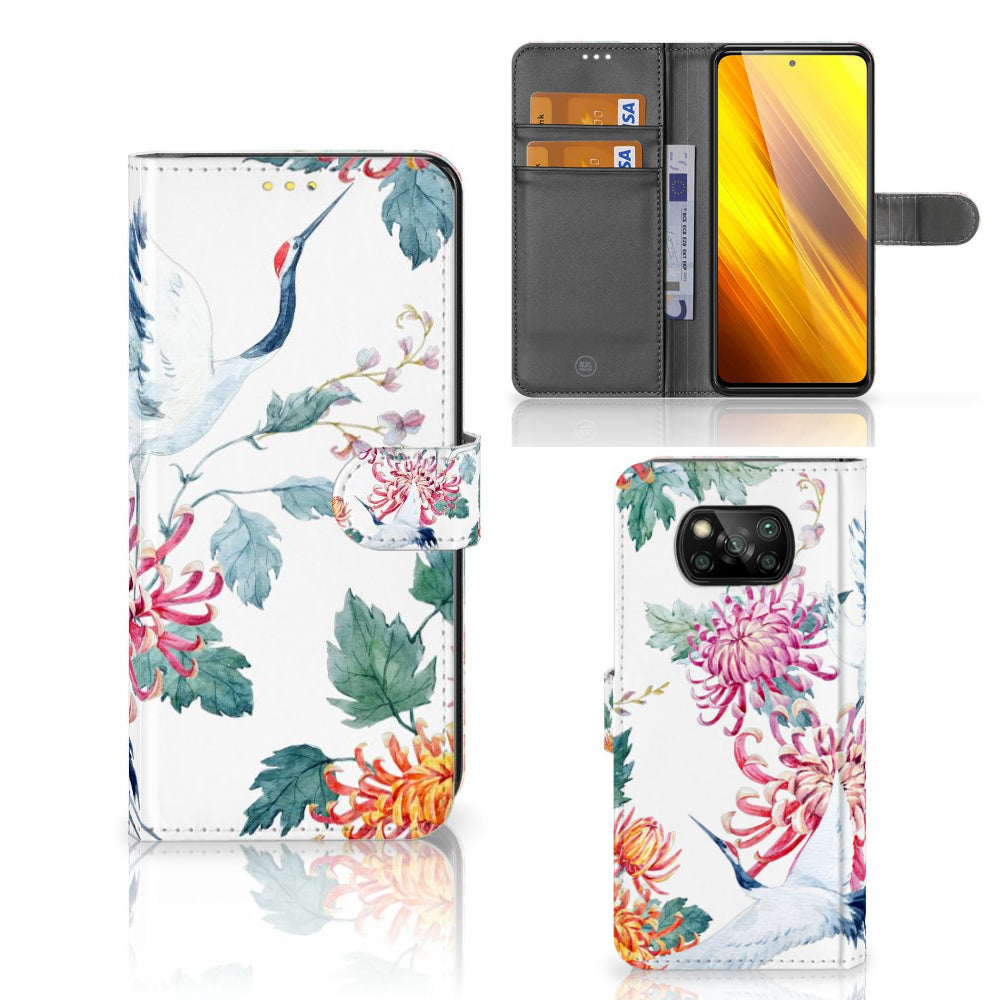 Xiaomi Poco X3 | Poco X3 Pro Telefoonhoesje met Pasjes Bird Flowers