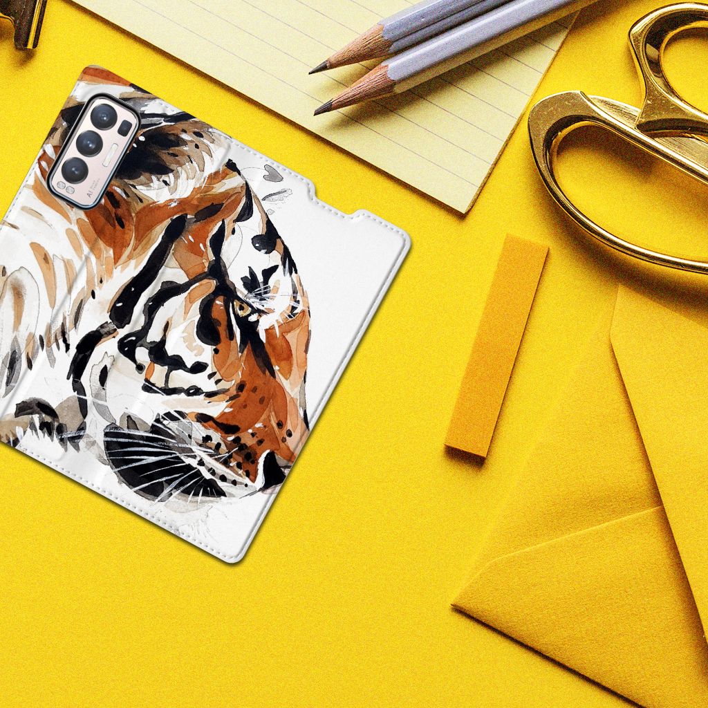 Bookcase OPPO Find X3 Neo Watercolor Tiger - B2C Telecom